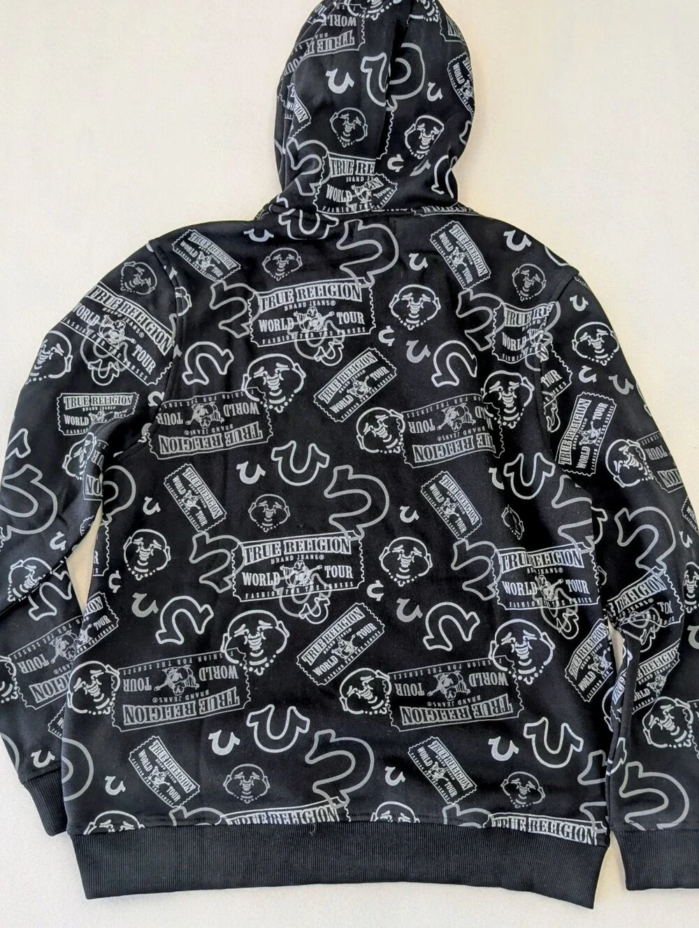 True Religion Men’s Black Hoodie with All-Over Logo Print